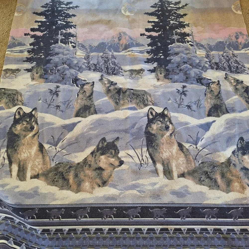 Vintage Nature Wolf Moon Acrylic Blanket Forest Mountains‎ Cabincore